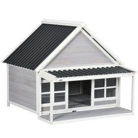Wooden Dog House with Porch, Dog House Outdoor with Tilt Roof, Front Door, Windows for Medium Large Sized Dog (Option: Light Gray-1040x800x130 mm)