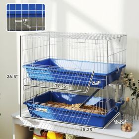 2-Tier Guinea Pig Cage, Ferret Cage, Chinchilla Cage, Small Animal Cage Indoor With Dish And Bottle, 2 Doors, Deep Bottoms, Ramp (Option: Blue and Gray)