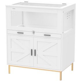Hamster Cage with Storage Cabinet, Small Animal Cage with Pull Out Drawer and Acrylic Panels, 30" x 19.5" x 36" (Option: White-900x550x185 mm)