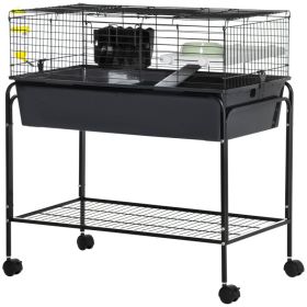 Two-Story Small Animal Cage Removable from Stand, Pet Habitat with Shelf & Wheels, 33" x 18.5" x 35", Charcoal Gray (Option: Gray-885x630x260 mm)