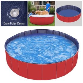 Foldable Pet Swimming Pool PVC Kiddie Baby Dog Swim Pool Bathing Tub Playmat Kids Pools (Option: Red)
