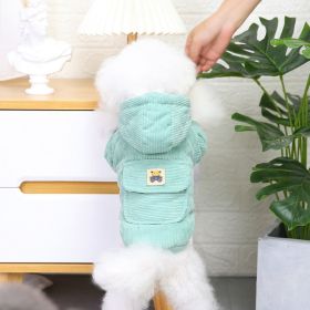 Dog warm clothing; Autumn and winter clothes New cotton padded clothes Teddy pet clothes Winter plush corduroy pull loop two leg cotton padded cl (colour: Starter Edition - Green, size: XL)