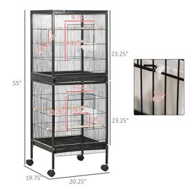 2 In 1 Bird Cage Aviary Parakeet House For Finches, Budgies With Wheels, Black (Option: Black)