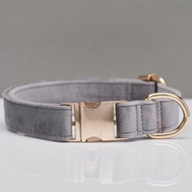 Multiple Colour Velvet Personalise Dog Collar Leash Set With Bow (Option: Grey-M)